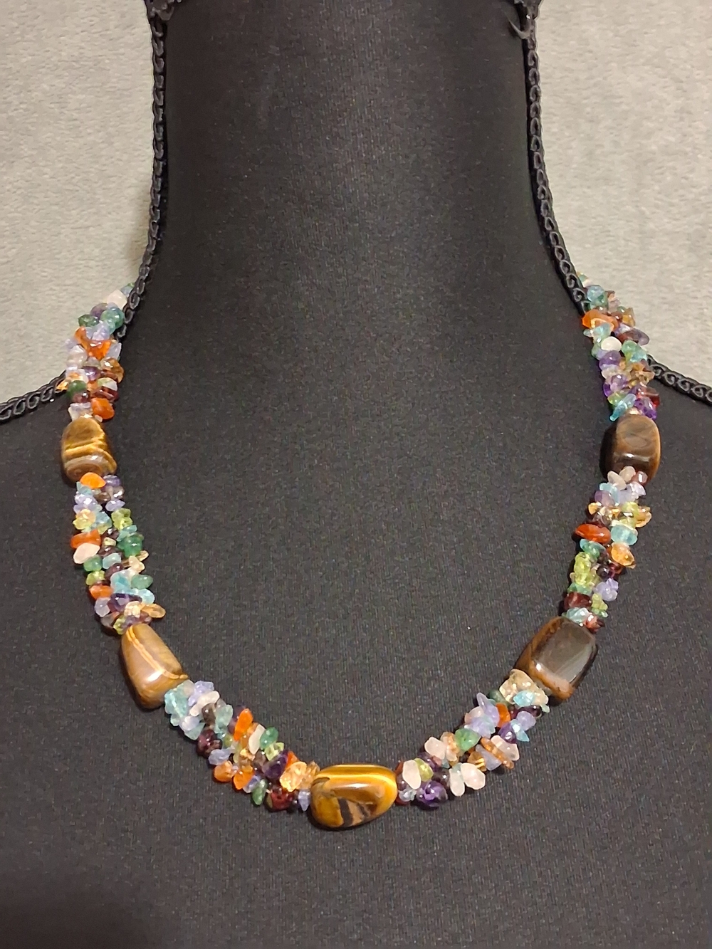 Multi Strand 20"Multi-Gem Beaded Necklace with Tiger Eye Accents - Women Jewelry